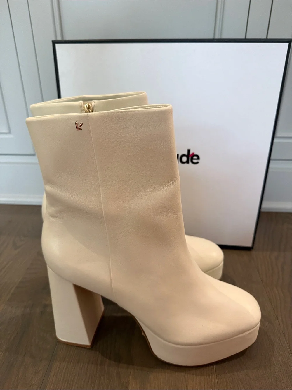 Larroude Dolly Boot in Kid Skin Ivory Brand NEW w Box & Dustbags/Packaging